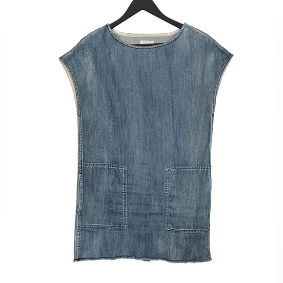 ARITZIA Wilfred Free Denim Dress Nori Frayed fringe hem. Jean dress oversized XS - Picture 2 of 16